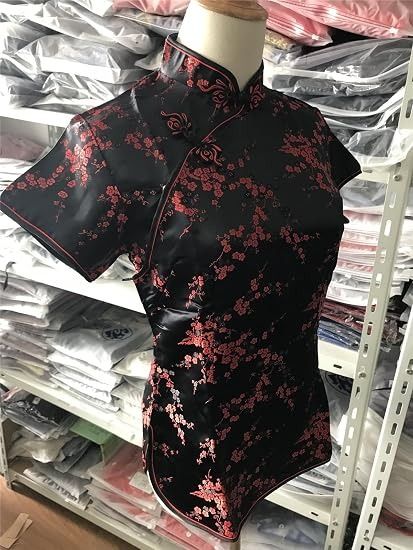 Immagine di Black And Red Floral Satin Cheongsam Top 4