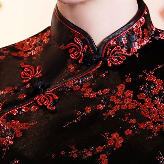 Immagine di Black And Red Floral Satin Cheongsam Top 2