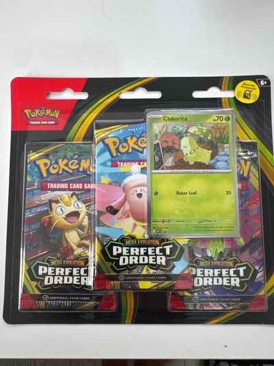 Pokémon Trading Card Game Mega Evolution Perfect Order 3-Pack With Chikorita Card