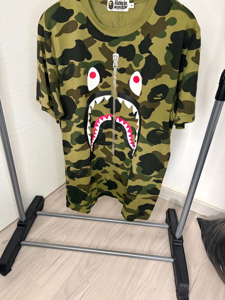 A Bathing Ape Camo T-Shirt With Shark Face Print