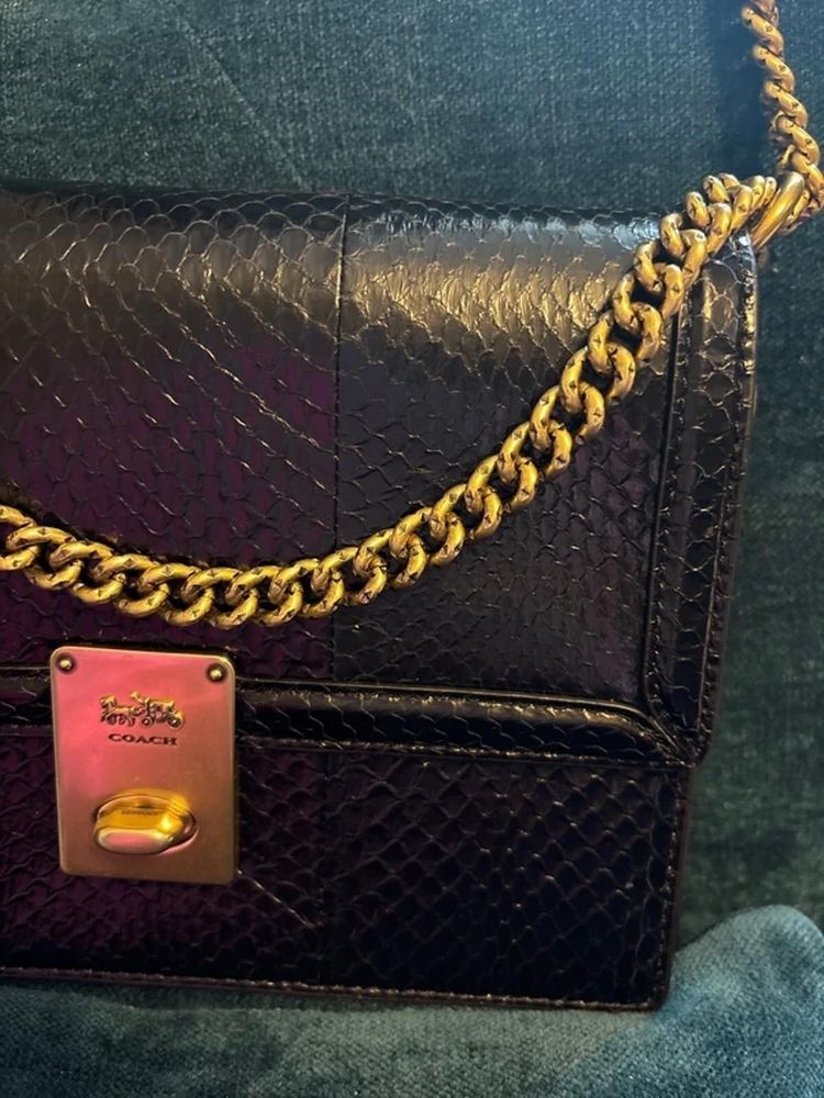 Coach Hutton Black Snakeskin Exotic Luxury Shoulder Bag Gold NWOT £650 image 3