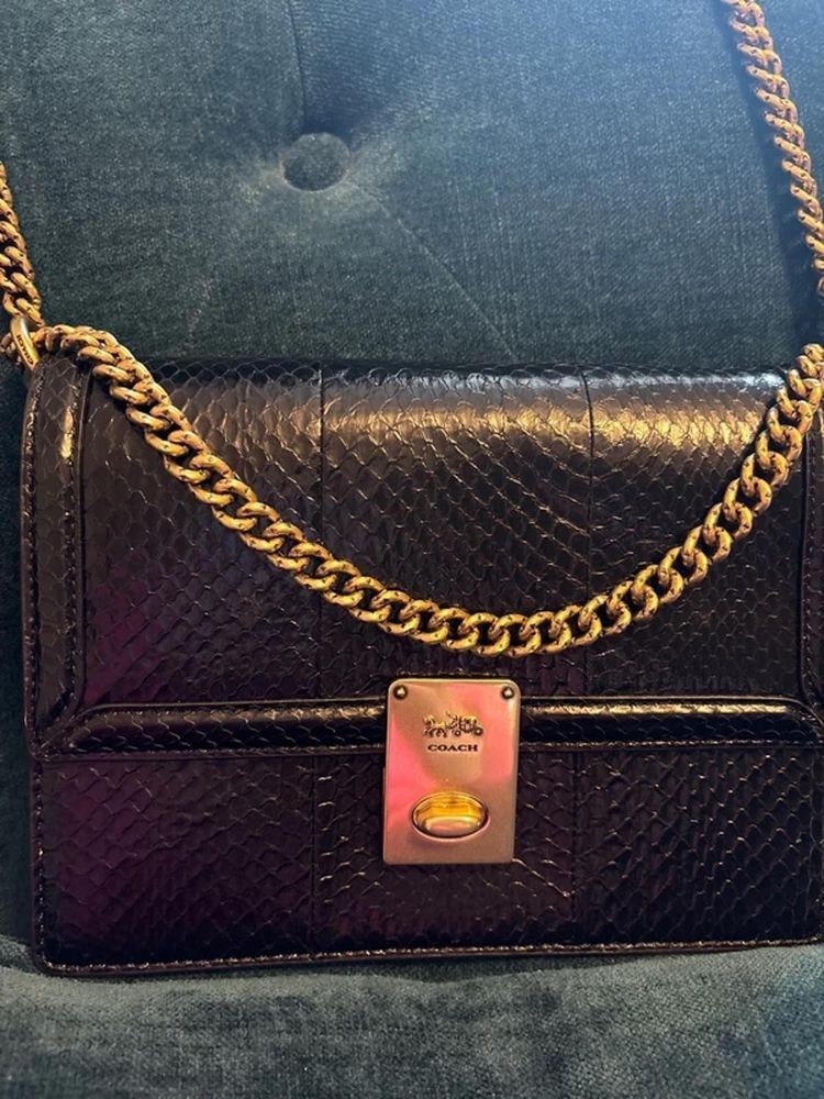 Coach Hutton Black Snakeskin Exotic Luxury Shoulder Bag Gold NWOT £650