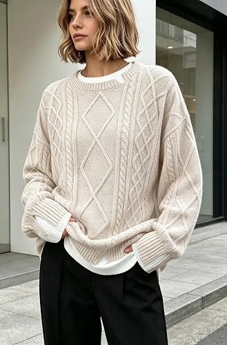 Beige Cable Knit Sweater image 4