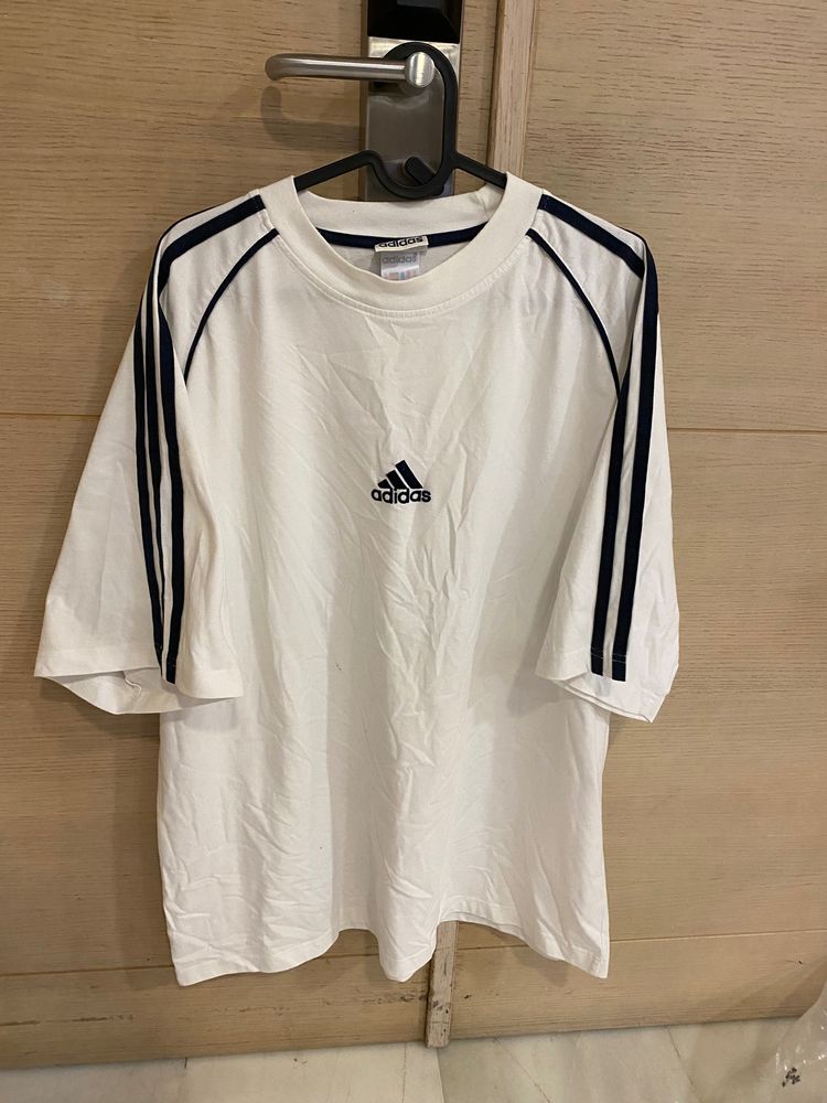 Adidas White T-Shirt With Black Stripes