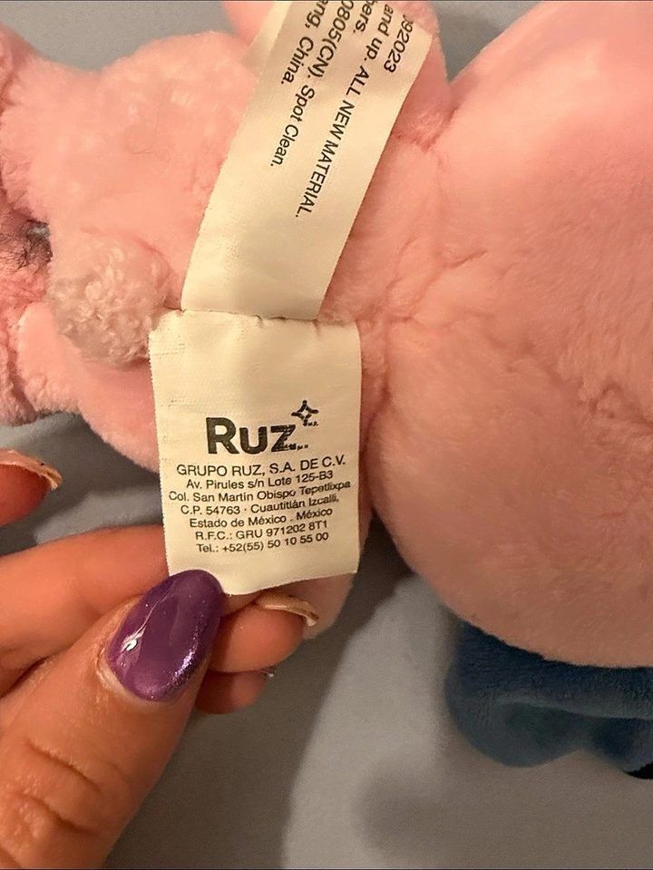 Pink Plush Toy With Blue Ears obraz 2