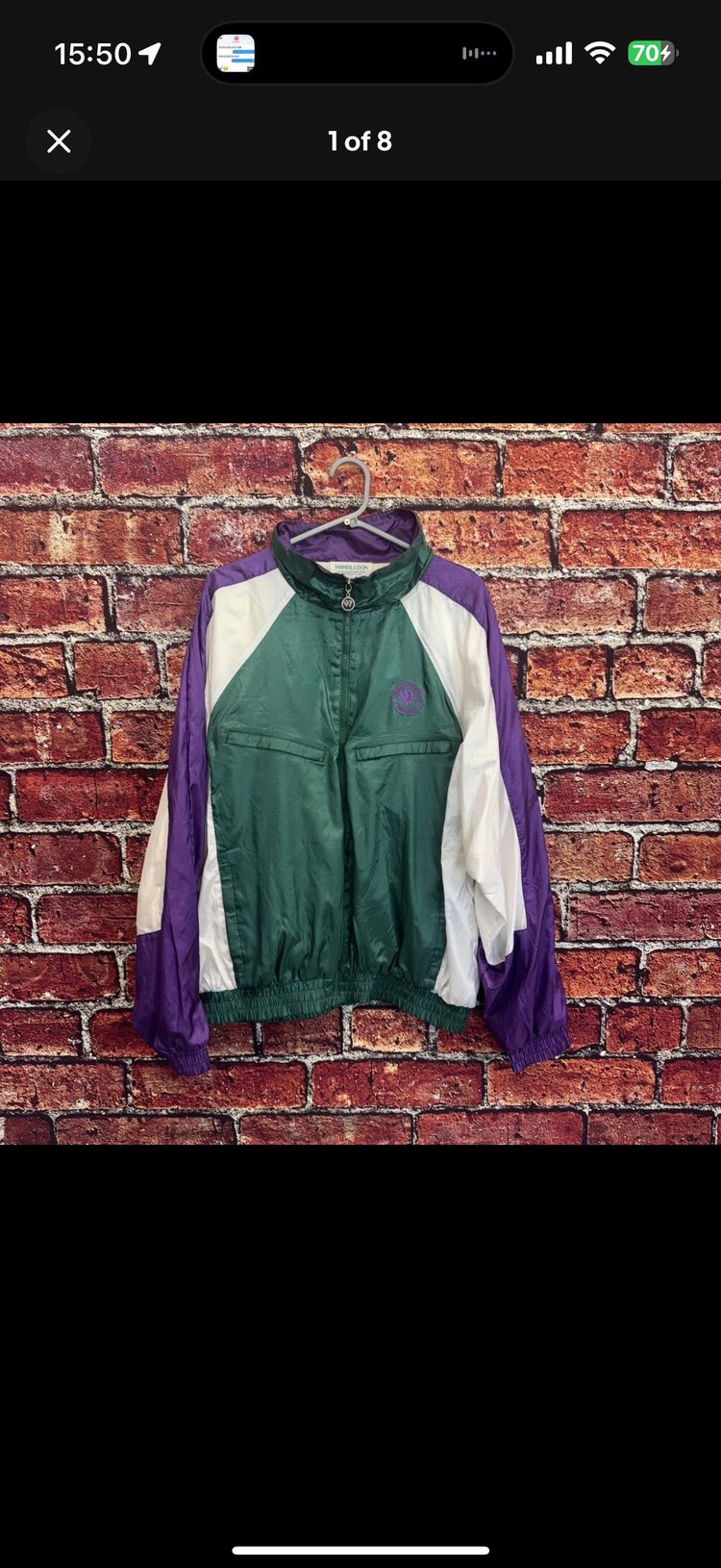 Vintage Men's Wimbledon Tennis Jacket Purple Green White XL 1980s Windbreaker