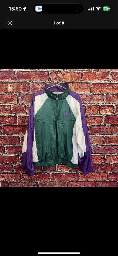 Vintage Men's Wimbledon Tennis Jacket Purple Green White XL 1980s Windbreaker