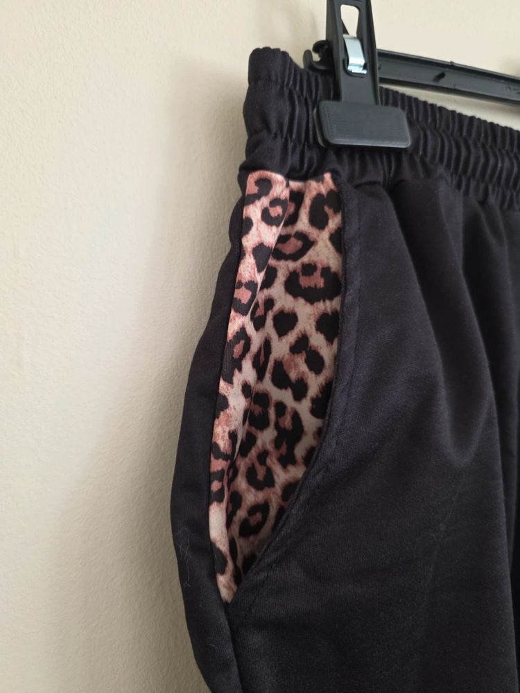 Black & Leopard Print 2-Piece Top & Drawstring Shorts Lounge Co-Ord Set (Size 1XL / UK 16-18) imagen 7