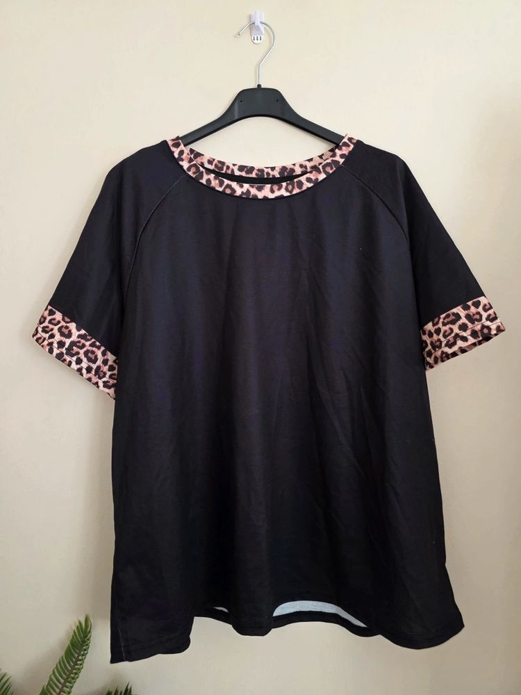 Black & Leopard Print 2-Piece Top & Drawstring Shorts Lounge Co-Ord Set (Size 1XL / UK 16-18) imagen 5