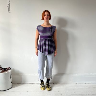 Vintage 2000s Deadstock Reebok Striped Purple And grey Top