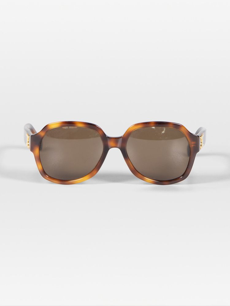  Céline Brown Tortoiseshell Round Logo Sunglasses