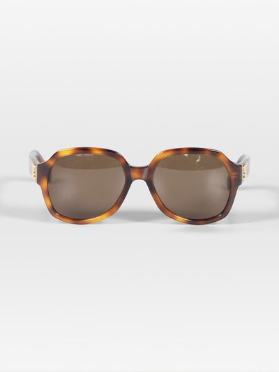 Céline Brown Tortoiseshell Round Logo Sunglasses
