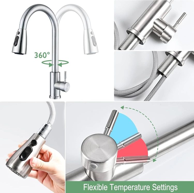 360 Kitchen Sink Mixer Taps Pull Out Spout Spray Single Lever Modern Mono Tap 4