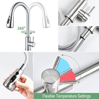 360 Kitchen Sink Mixer Taps Pull Out Spout Spray Single Lever Modern Mono Tap 4