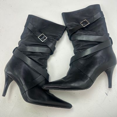 Black Leather Ankle Boots With Buckle Straps