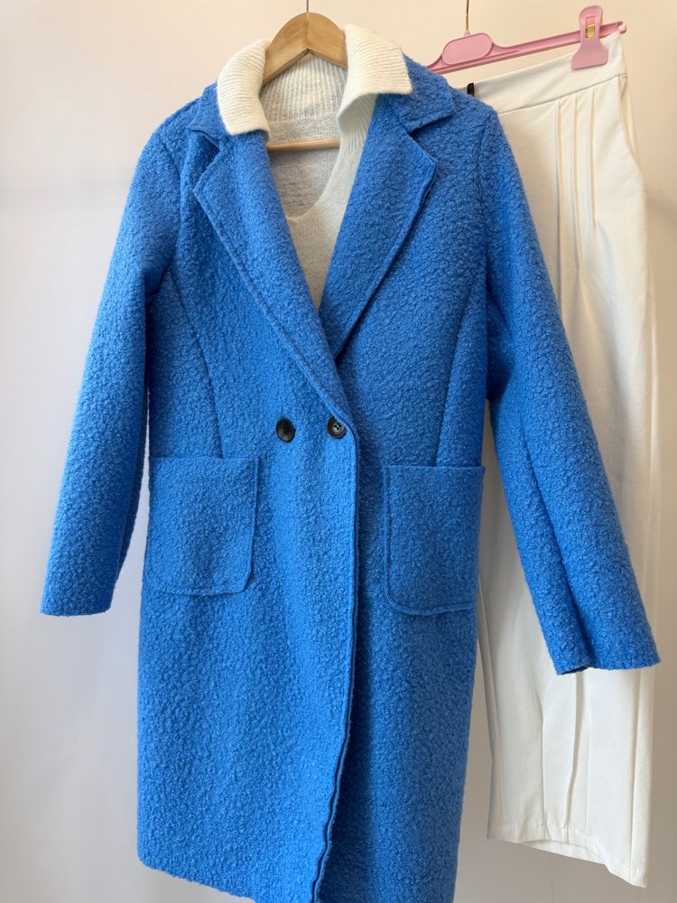 Plaszczyk wiosenny uniwersalny z kieszeniami Blue Textured Coat