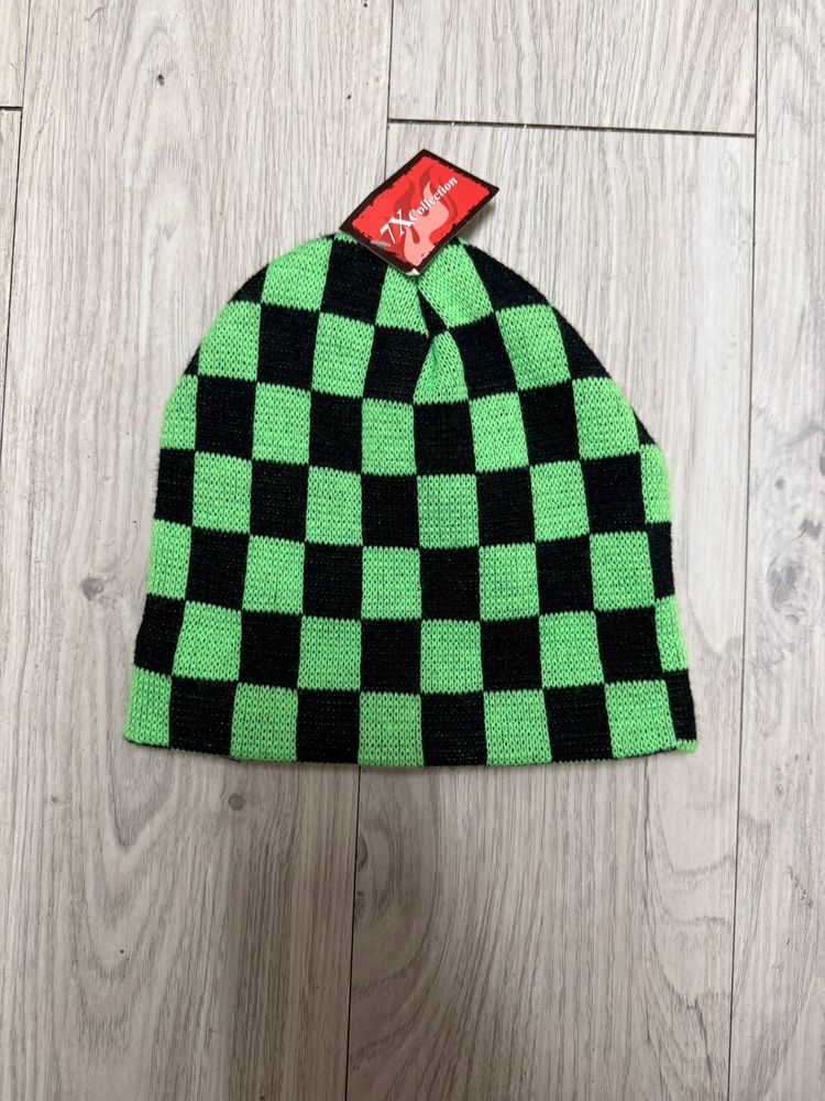Other green and black checkered beanie hat product image