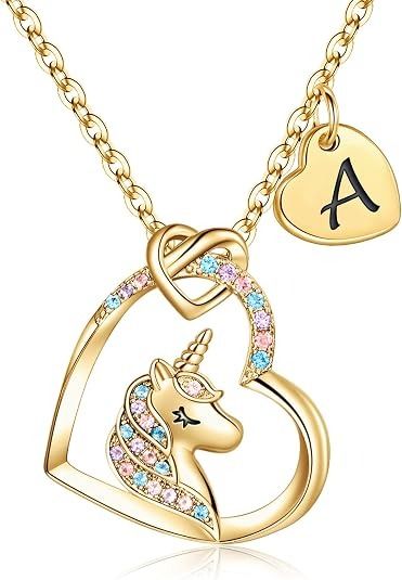 Hidepoo 14K Gold Plated Unicorn Heart Necklace image 1