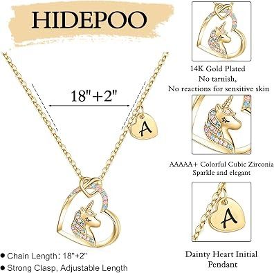Hidepoo 14K Gold Plated Unicorn Heart Necklace imagen 2