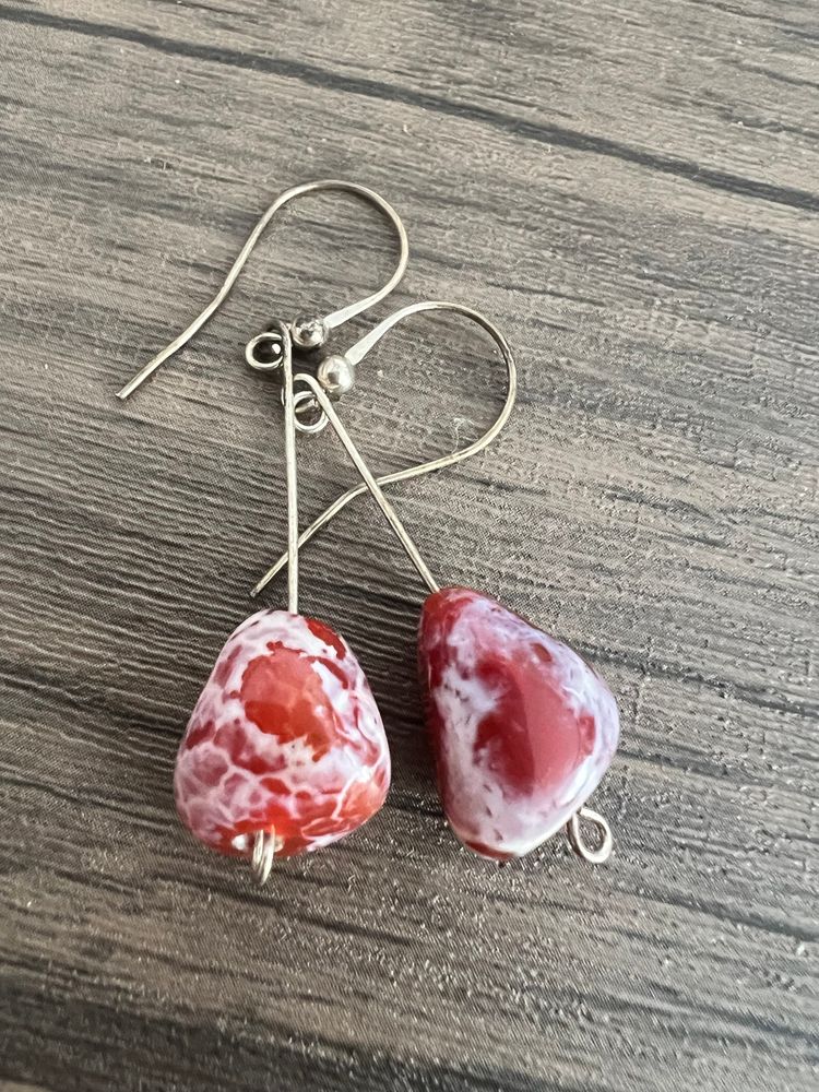 Red And White venetian agate Earrings And Pendant Set image 4