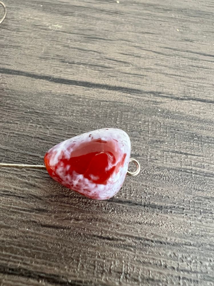 Red And White venetian agate Earrings And Pendant Set image 5
