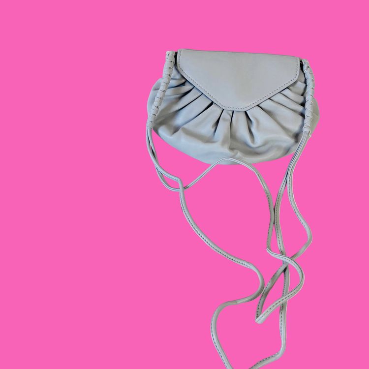ZARA Gathered Faux Leather Light Grey Crossbody Bag Purse with Woven Strap 9x6 (With Dustbag) image 1