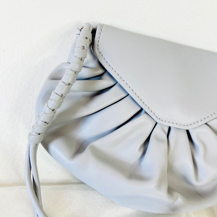 ZARA Gathered Faux Leather Light Grey Crossbody Bag Purse with Woven Strap 9x6 (With Dustbag) image 5
