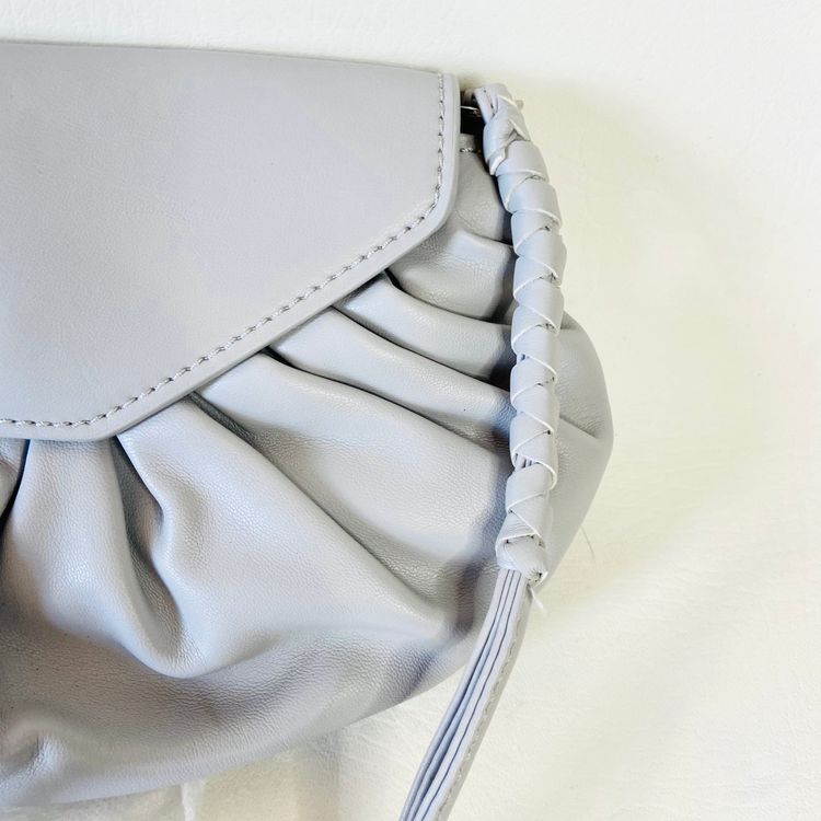 ZARA Gathered Faux Leather Light Grey Crossbody Bag Purse with Woven Strap 9x6 (With Dustbag) image 6