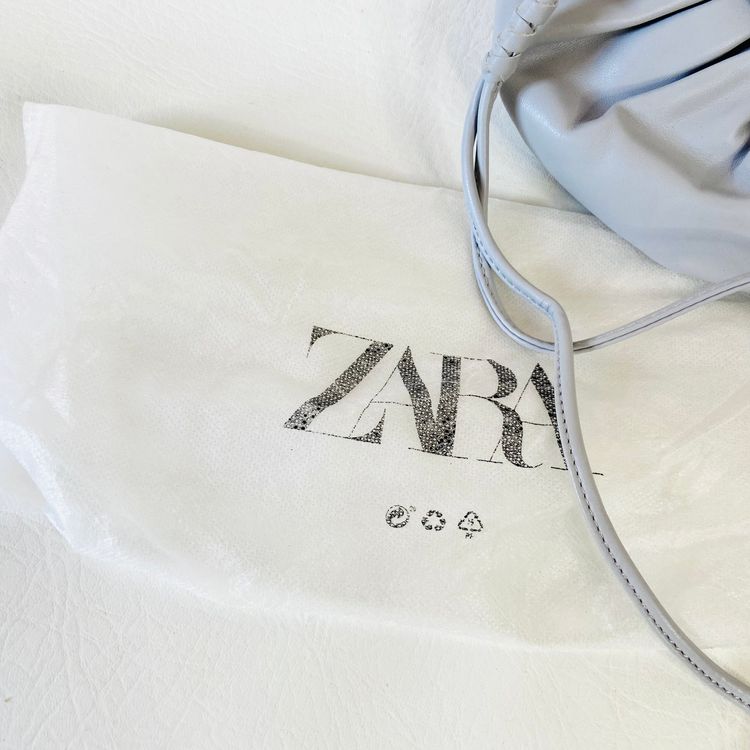ZARA Gathered Faux Leather Light Grey Crossbody Bag Purse with Woven Strap 9x6 (With Dustbag) image 2