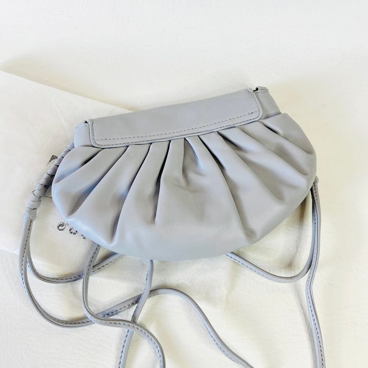 ZARA Gathered Faux Leather Light Grey Crossbody Bag Purse with Woven Strap 9x6 (With Dustbag) image 12