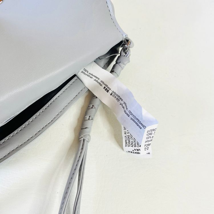 ZARA Gathered Faux Leather Light Grey Crossbody Bag Purse with Woven Strap 9x6 (With Dustbag) image 3