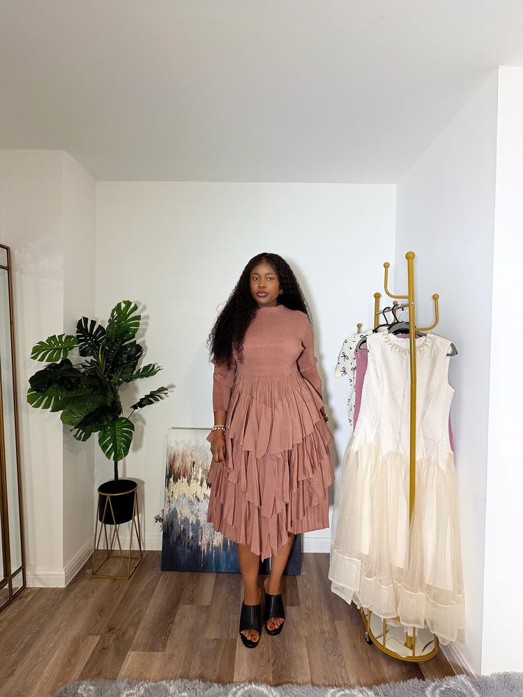 Pink Long Sleeve Tiered Dress