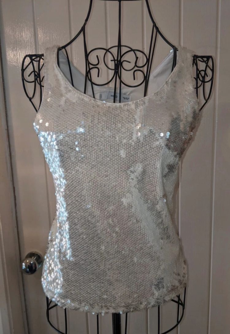 Unknown Mango White Sequin Sleeveless Top product image