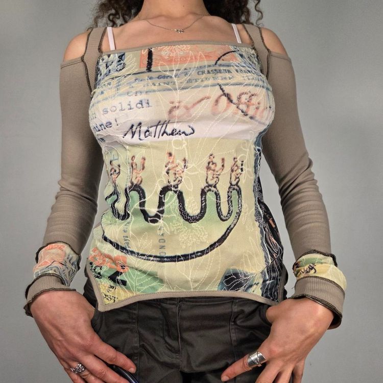 Printed Cold Shoulder Long Sleeve Top