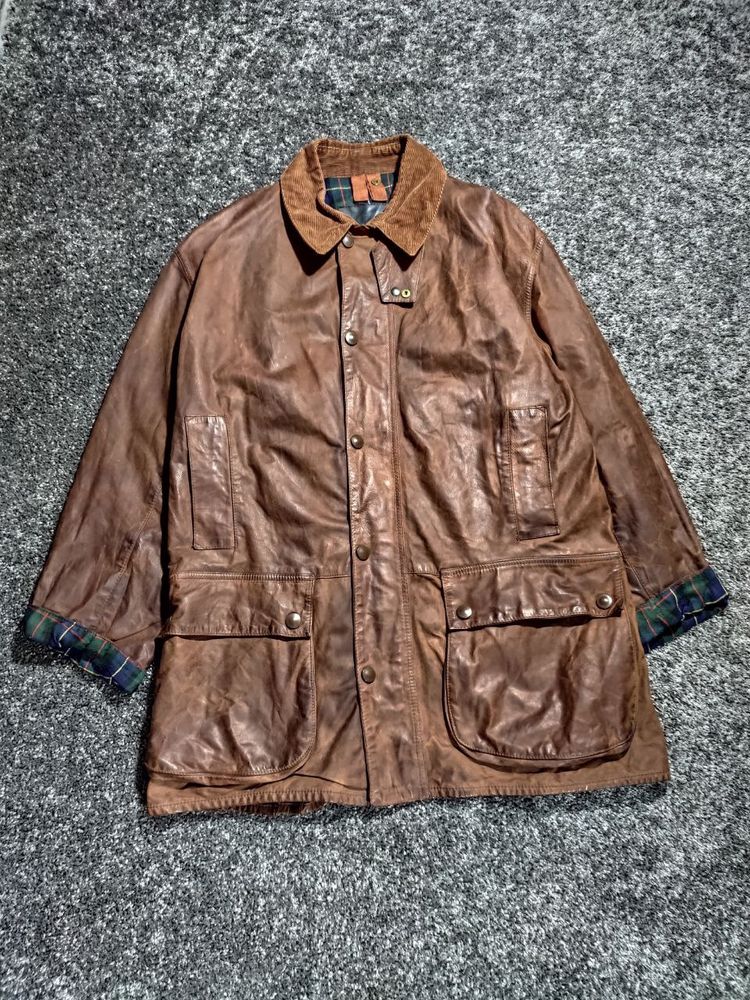 Vintage 100% Genuine Leather Coat – Tartan Lining – Oversized Fit