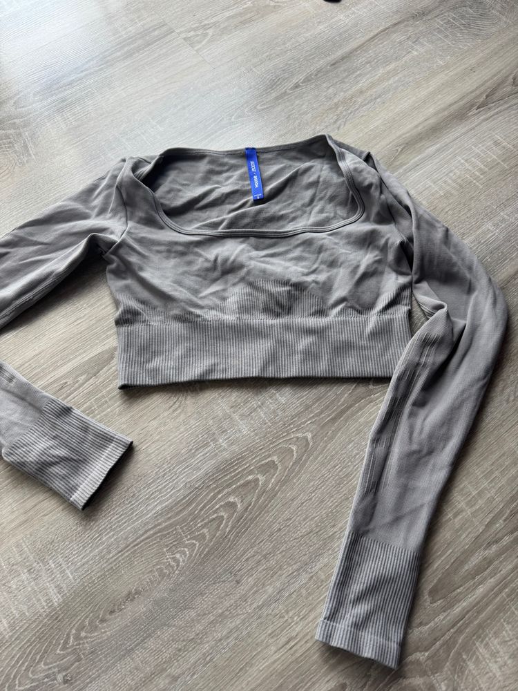 Grey Long Sleeve Crop Top housex2005