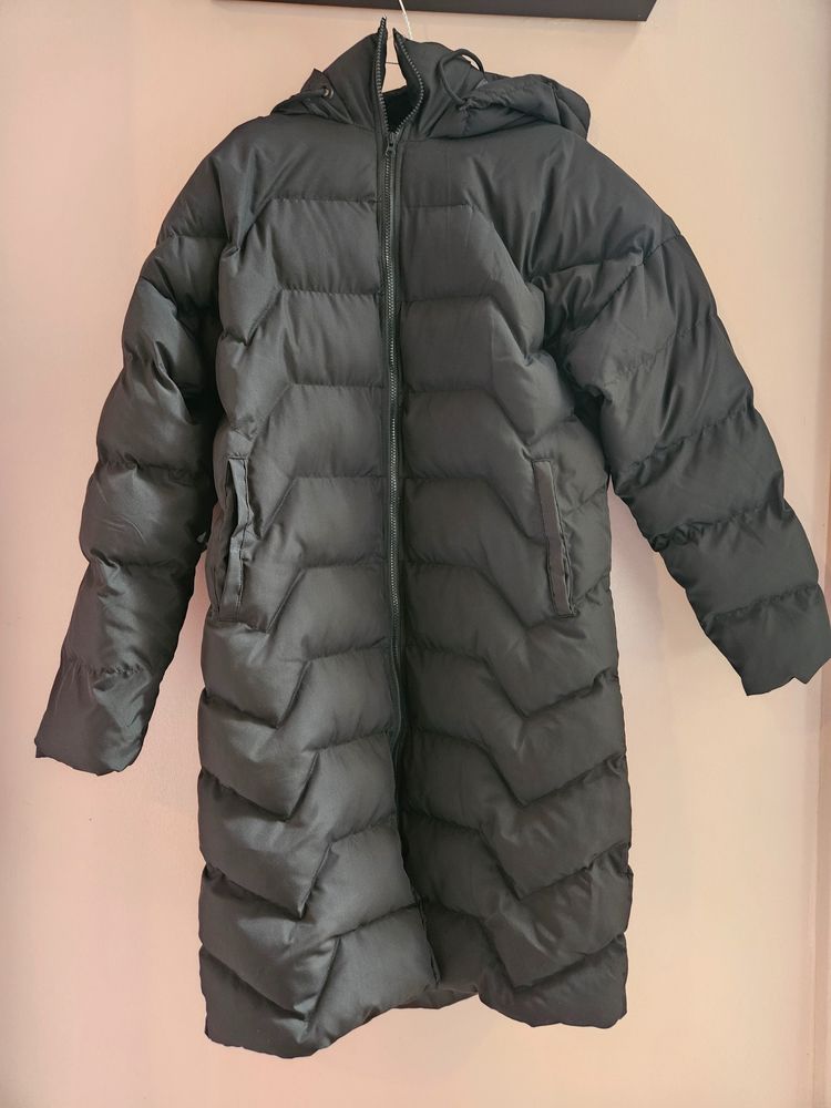 Black Long Puffer Coat With Hood