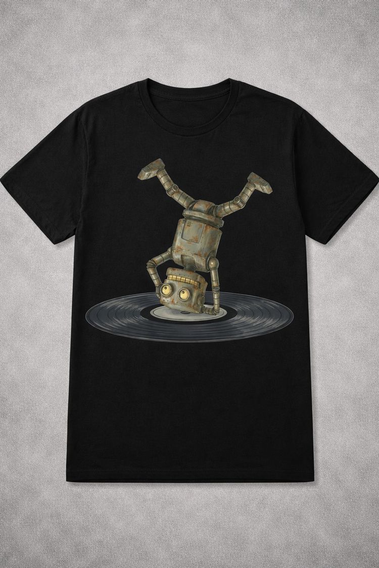 Black Graphic T-Shirt With Robot Design