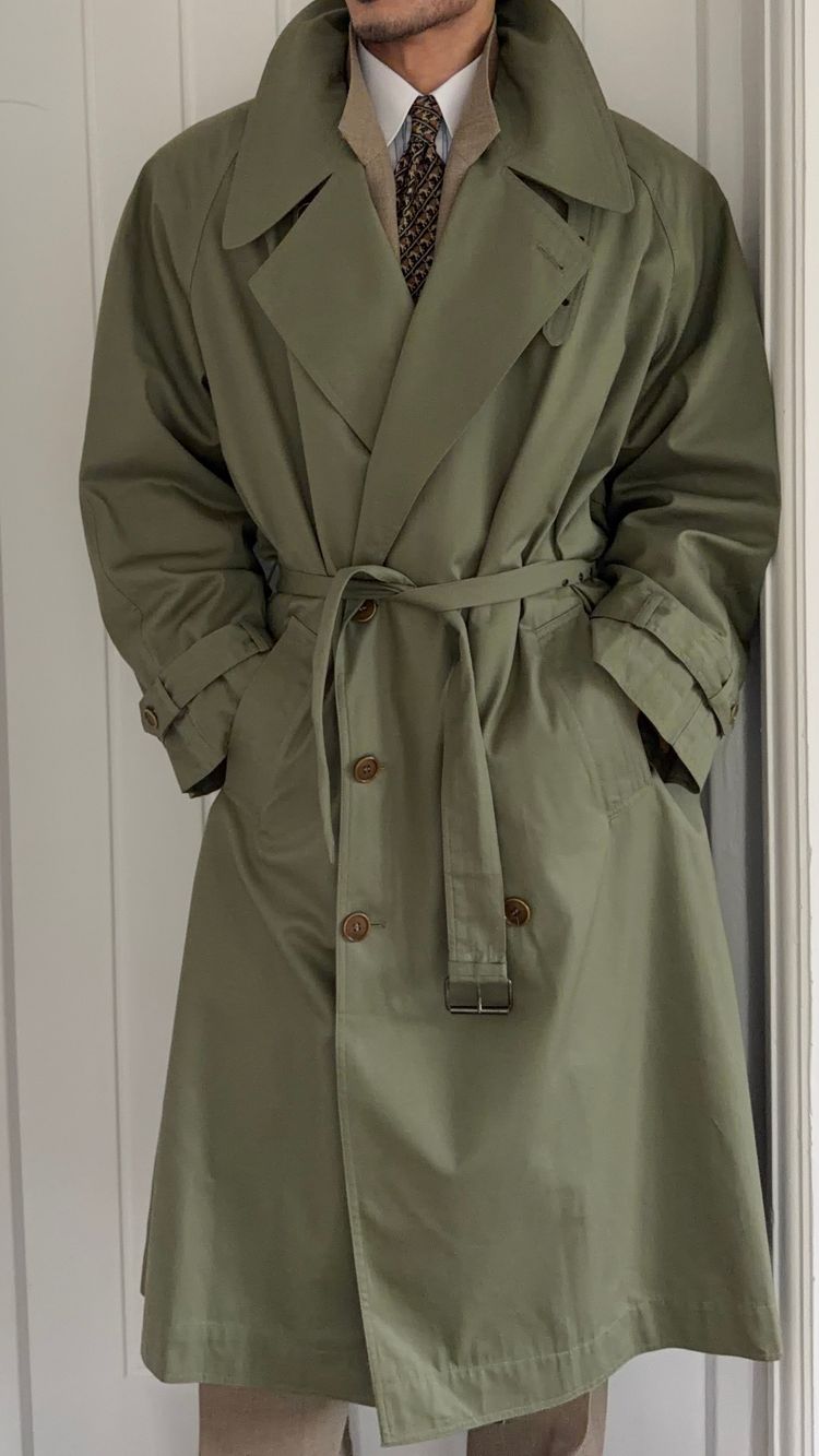 Valentino Couture 1980s Belted Cotton Trench Coat Olive Green - Size XL imagen 4