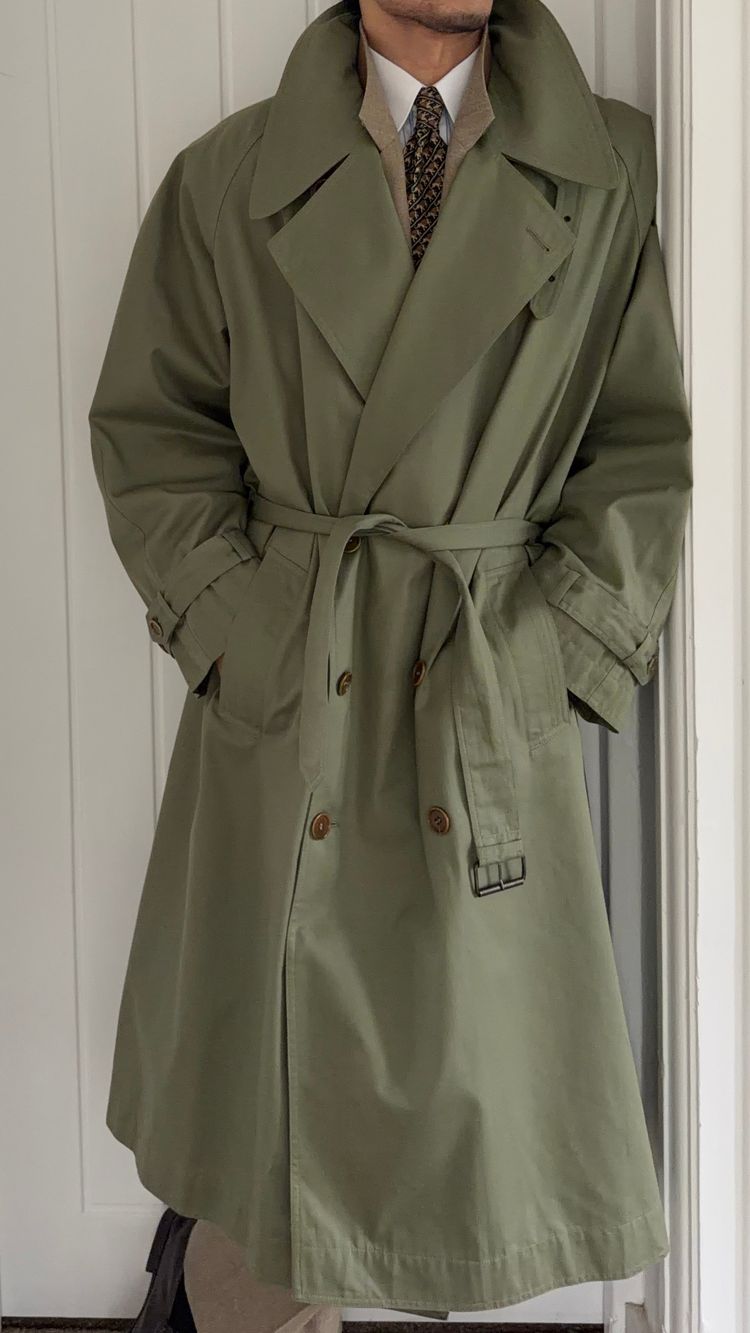 Valentino Couture 1980s Belted Cotton Trench Coat Olive Green - Size XL imagen 16