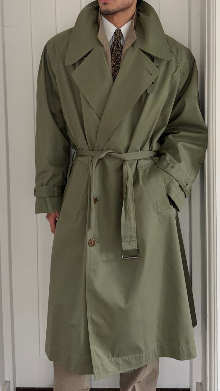 Valentino Couture 1980s Belted Cotton Trench Coat Olive Green - Size XL imagen 10