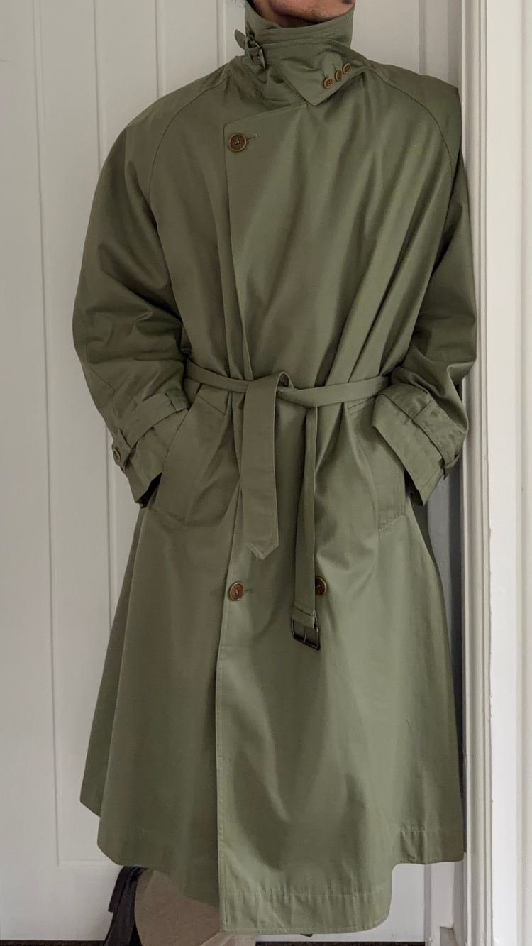 Immagine di Valentino Couture 1980s Belted Cotton Trench Coat Olive Green - Size XL 1