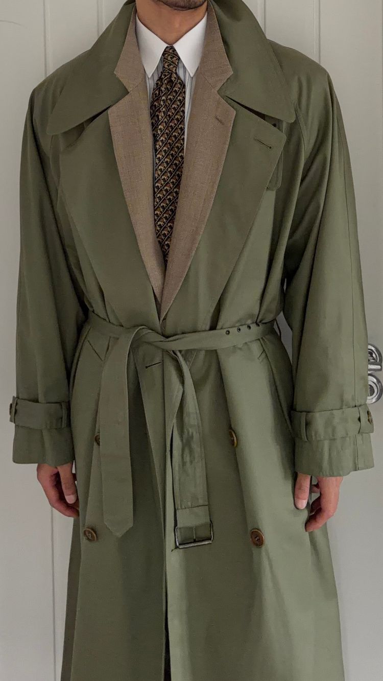 Valentino Couture 1980s Belted Cotton Trench Coat Olive Green - Size XL imagen 19