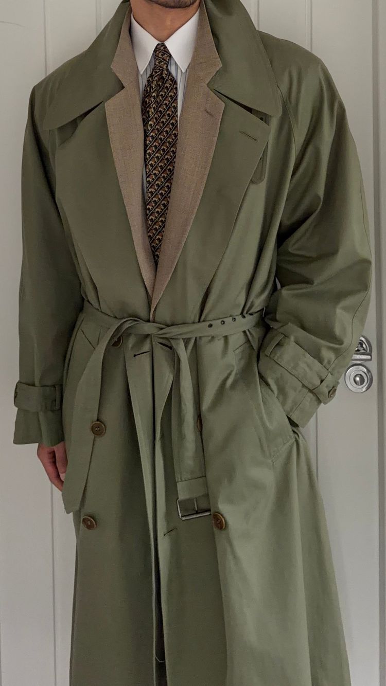 Valentino Couture 1980s Belted Cotton Trench Coat Olive Green - Size XL imagen 21