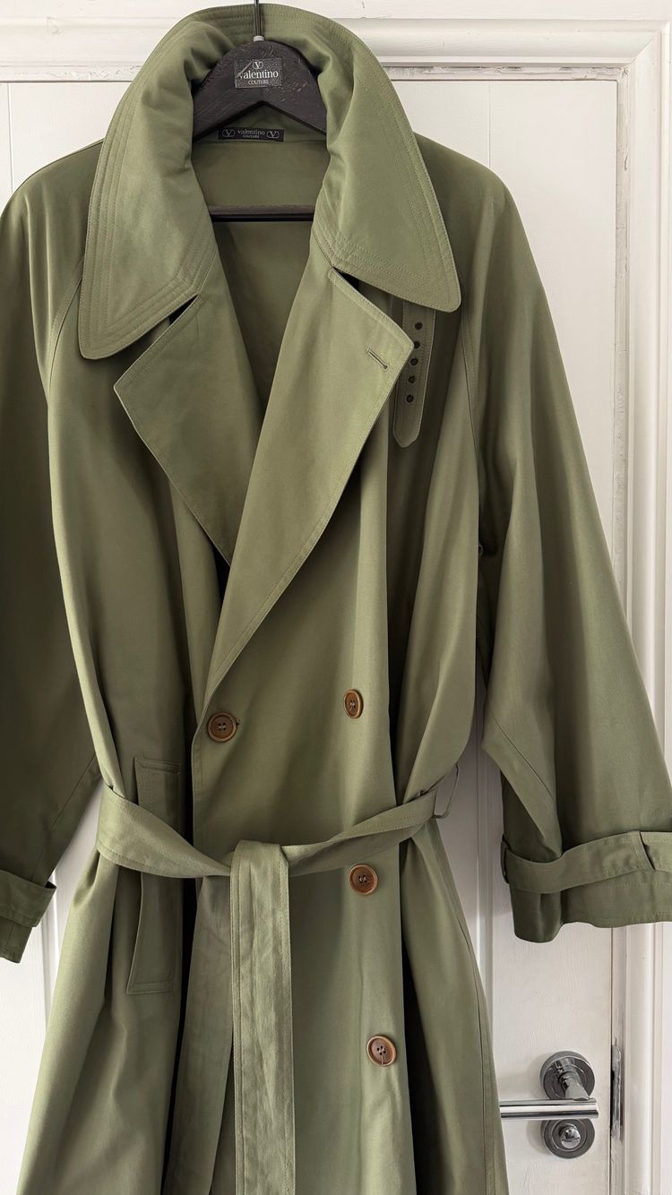 Valentino Couture 1980s Belted Cotton Trench Coat Olive Green - Size XL imagen 20