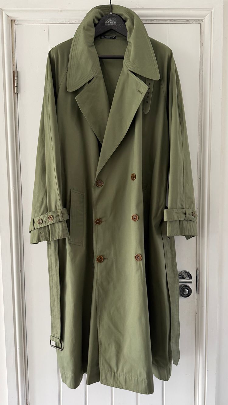 Valentino Couture 1980s Belted Cotton Trench Coat Olive Green - Size XL imagen 8