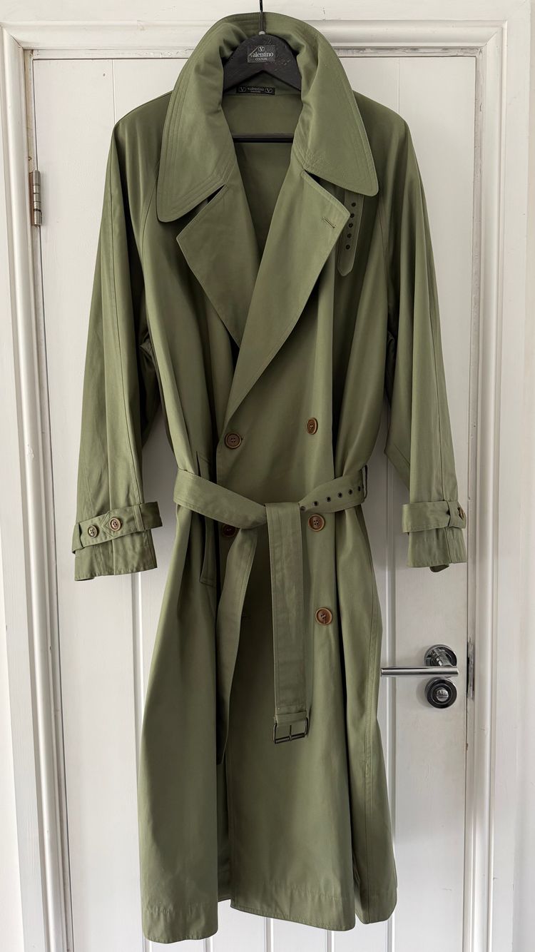 Valentino Couture 1980s Belted Cotton Trench Coat Olive Green - Size XL imagen 15