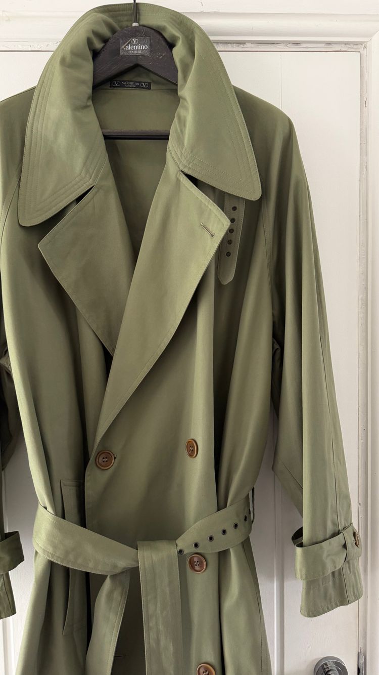 Valentino Couture 1980s Belted Cotton Trench Coat Olive Green - Size XL imagen 18