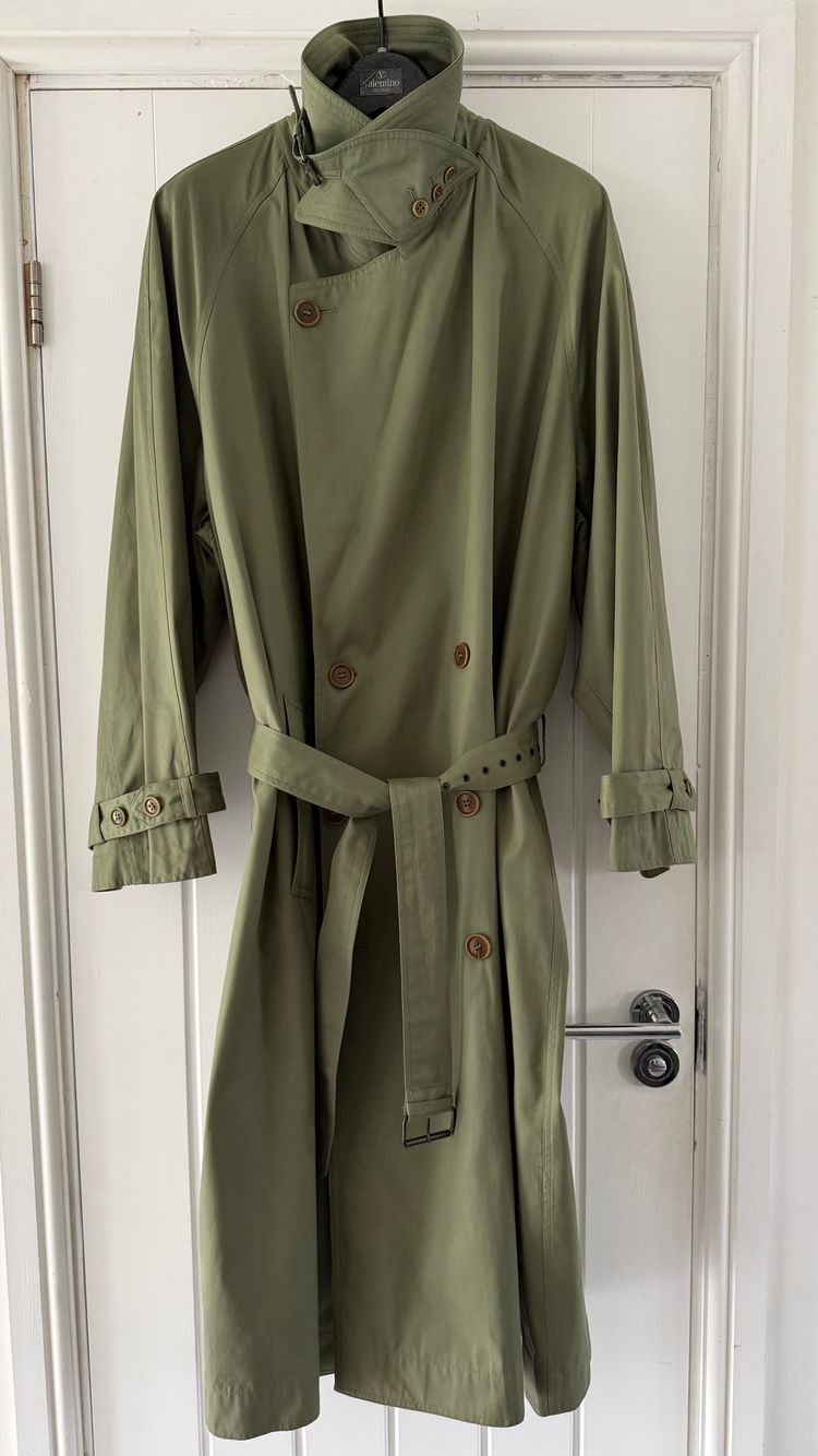 Valentino Couture 1980s Belted Cotton Trench Coat Olive Green - Size XL imagen 2