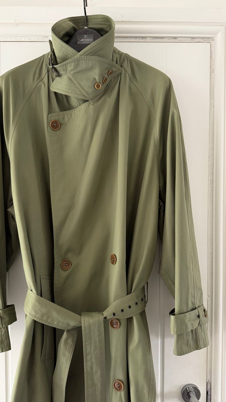 Valentino Couture 1980s Belted Cotton Trench Coat Olive Green - Size XL imagen 11